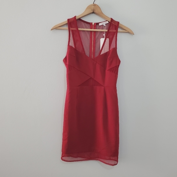 NWT Lucy Paris Bordeaux Mesh Paneled Dress - Picture 1 of 3